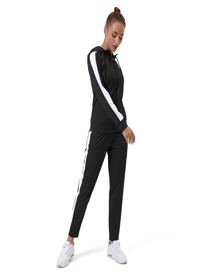 TEZO Womens Full Zip-Up Hoodie Tracksuit Set Long Sleeve Casual Jogging Suits Workout Gym 2 Piece Outfits with Pockets(BKWT M) - Image 2